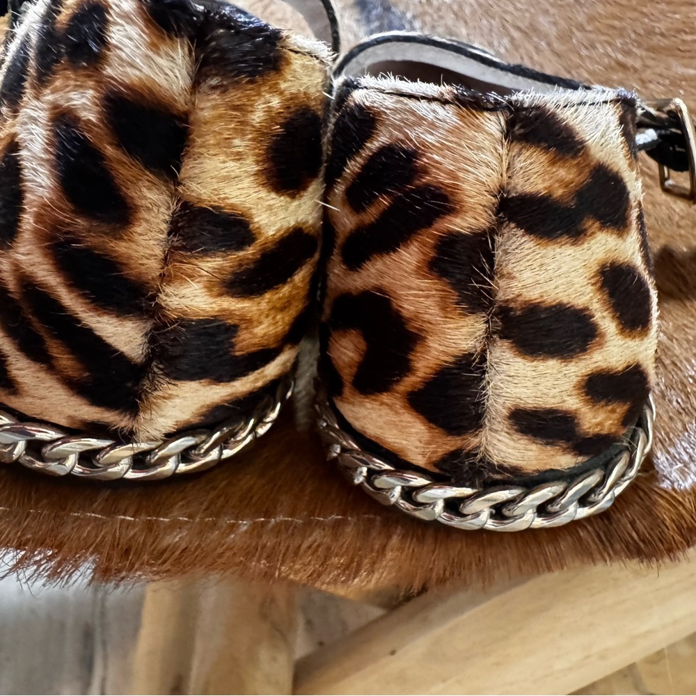 Gianni Bini Leopard Print Flats with Chain Detail